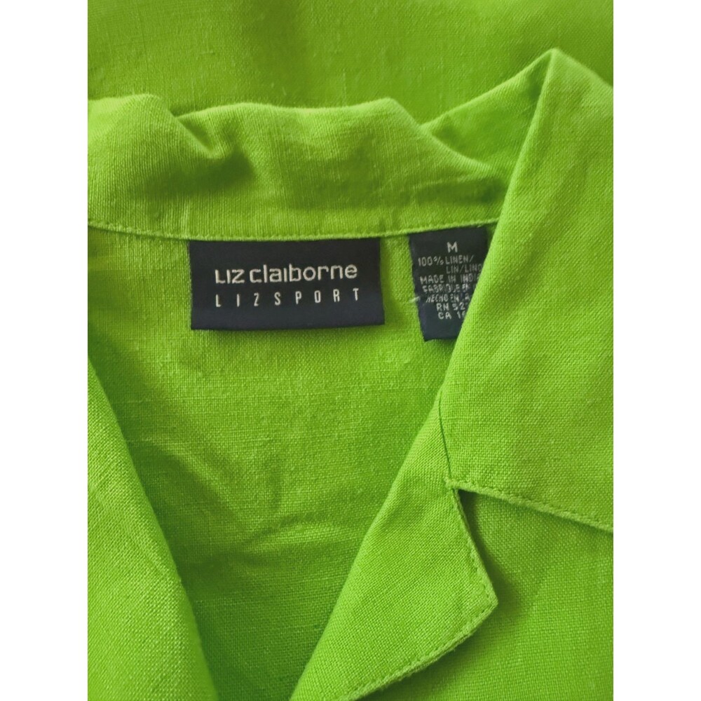 Liz Claiborne Lizsport Linen Short Sleeve Lime Green Shirt Size M - Picture 3 of 3